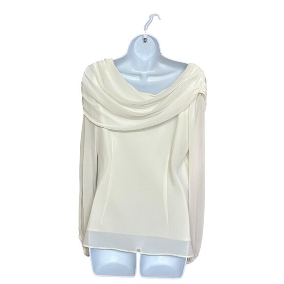Metaphor Off White Crepe Draped Neck Fancy Blouse Size L - Picture 4 of 5